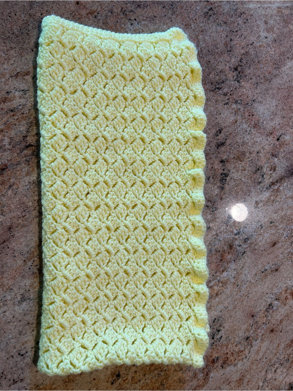 21”x40” Hand Crocheted Light Yellow Baby Afghan Cotton Yarn Unused